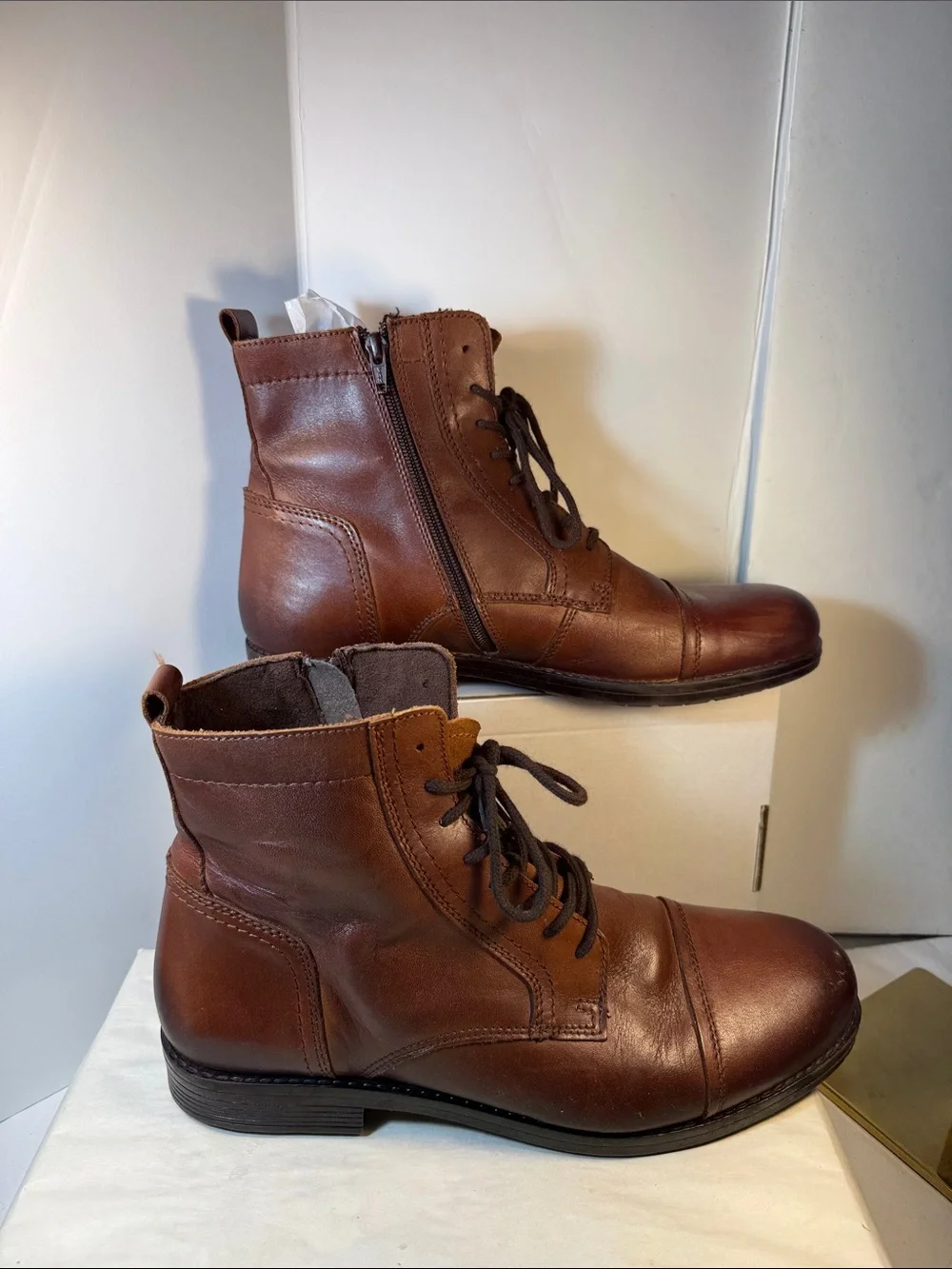Men's Brown Leather Lace-Up Chukka Boots with Side Zip